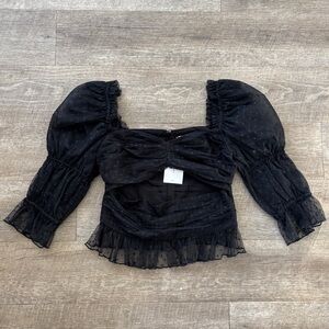 LPA Black Sheer Puff Sleeve Blouse